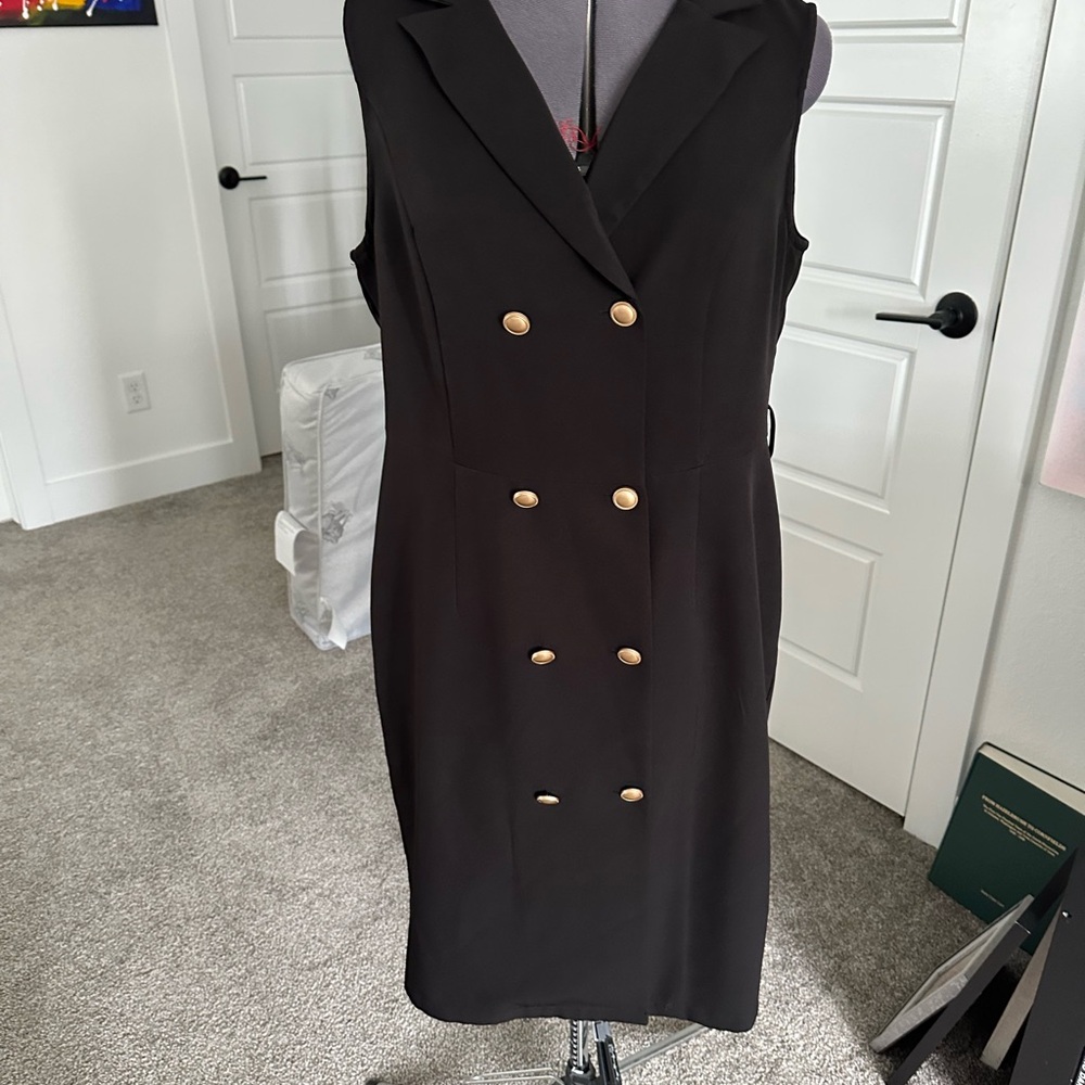 Allegra K Black and Gold Sheath Midi Dress